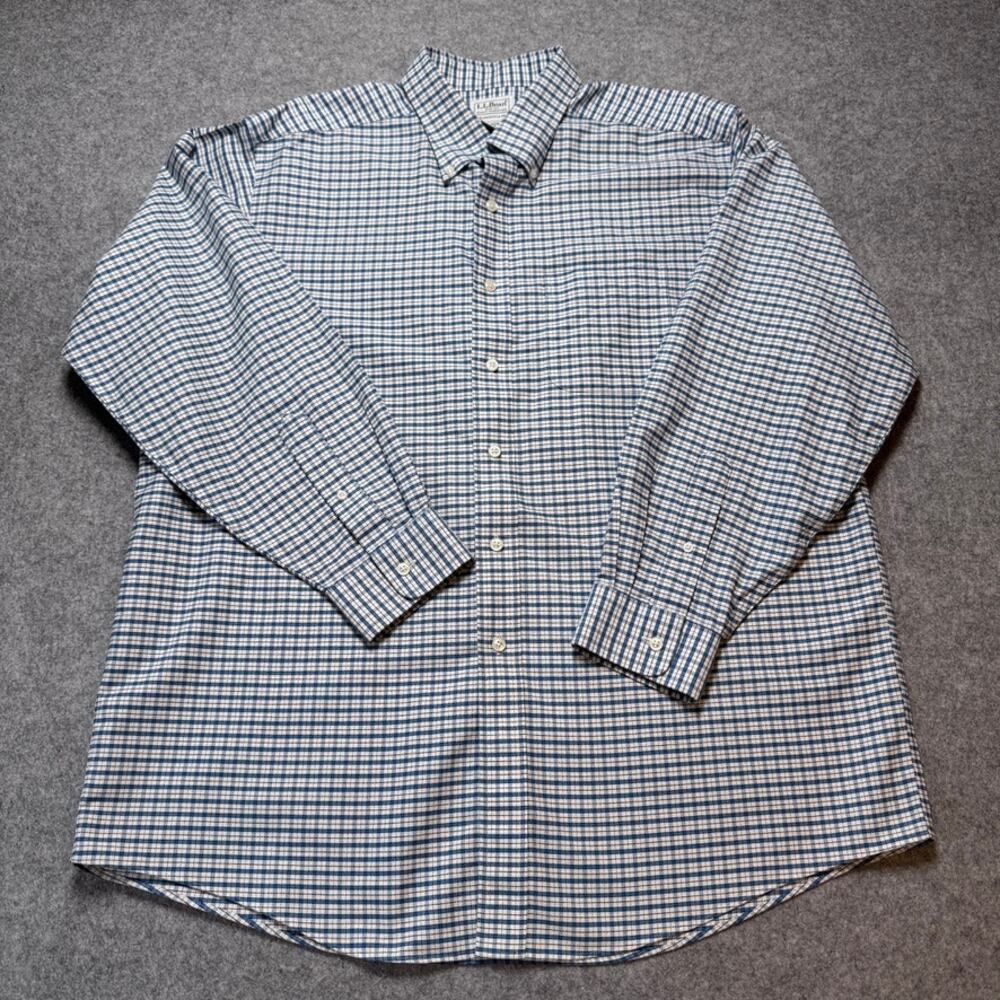 L.L.Bean Mens Traditional Fit Plaid Button Down Shirt Blue Cotton 17-34